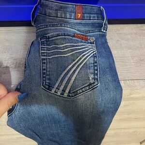 7 For All Mankind Blue Boot Cut Jeans with Decorative Stitching